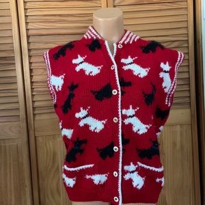 Scotties and Westies vintage sweater red wool handmade Uruguay red black white M